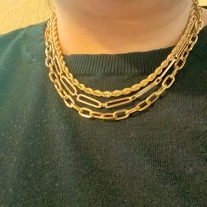 Multi strand Paperclip and Rope Gold tone necklace